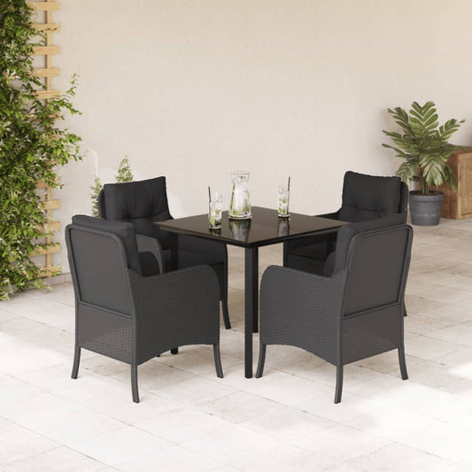 5-tlg. Garten-Essgruppe mit Kissen Schwarz Poly Rattan