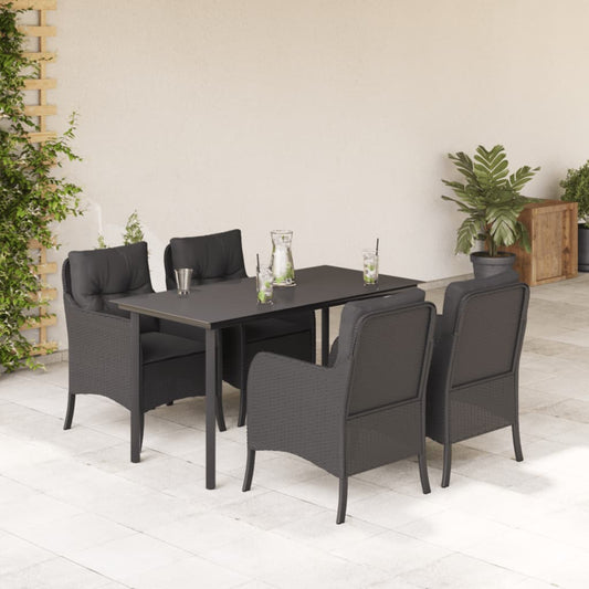 5-tlg. Garten-Essgruppe mit Kissen Schwarz Poly Rattan
