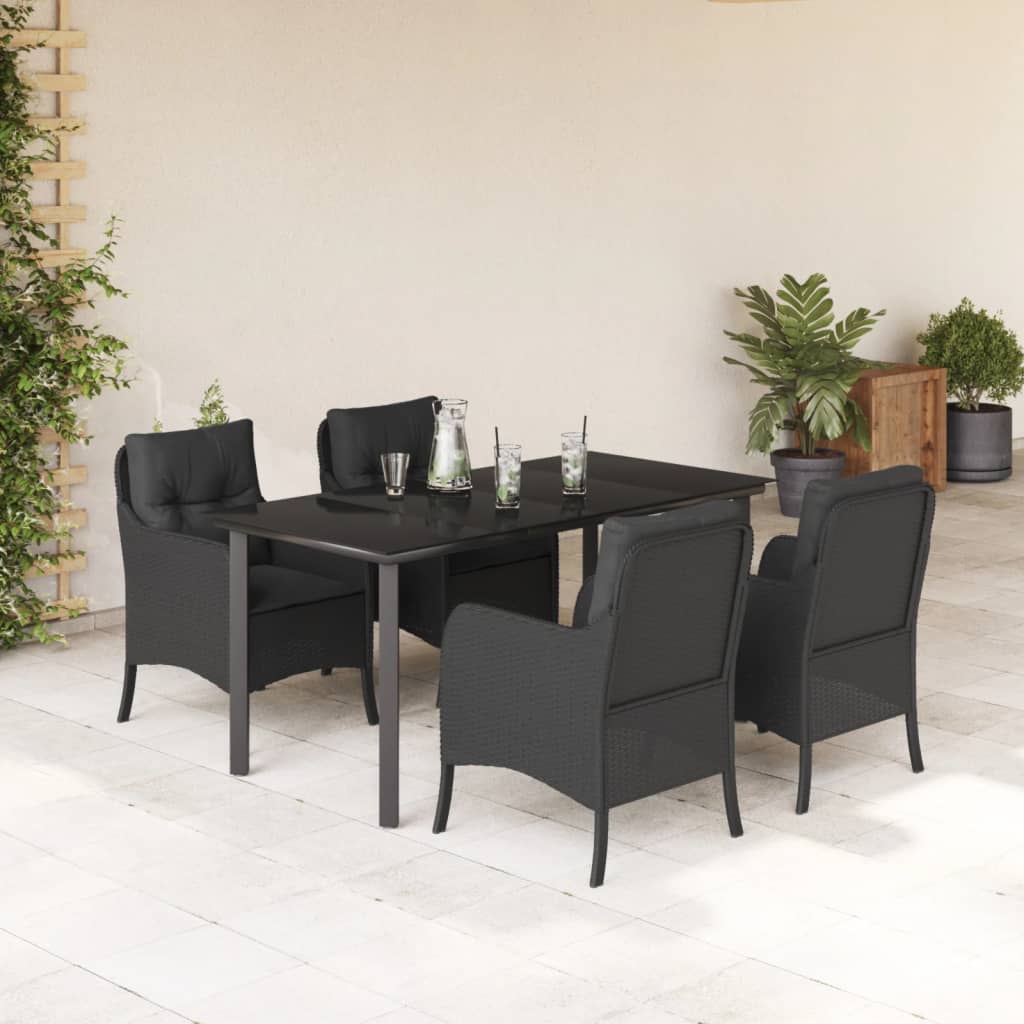 5-tlg. Garten-Essgruppe mit Kissen Schwarz Poly Rattan