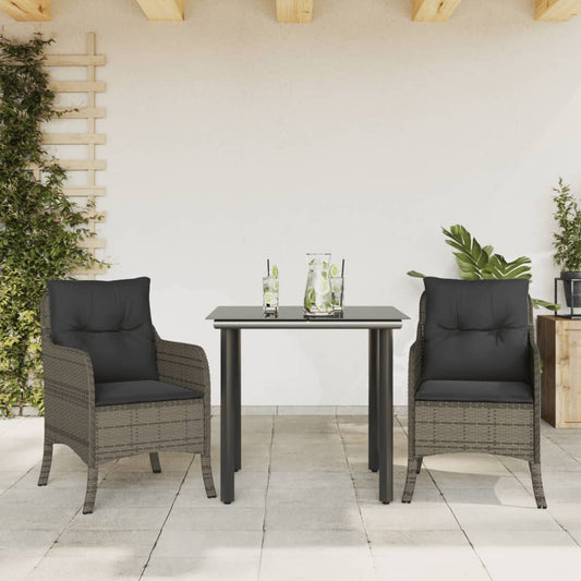 3-tlg. Garten-Essgruppe mit Kissen Grau Poly Rattan
