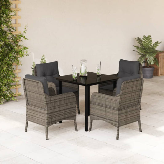 5-tlg. Garten-Essgruppe mit Kissen Grau Poly Rattan