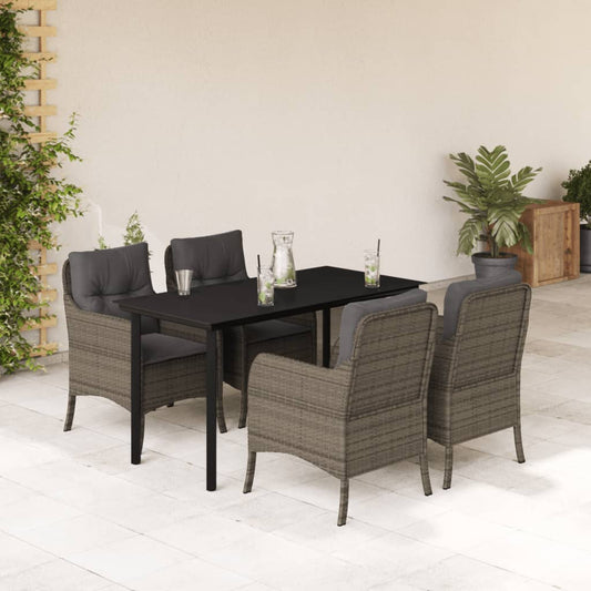 5-tlg. Garten-Essgruppe mit Kissen Grau Poly Rattan