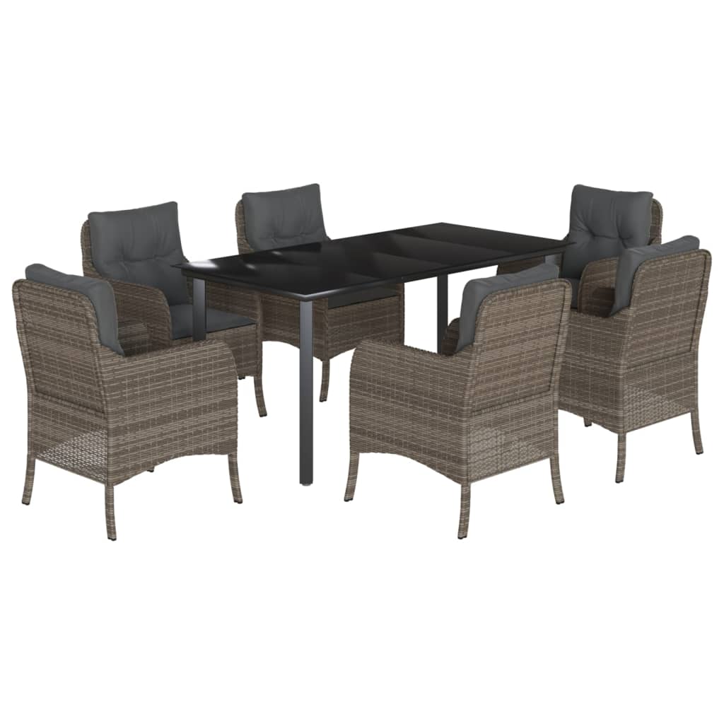 7-tlg. Garten-Essgruppe mit Kissen Grau Poly Rattan