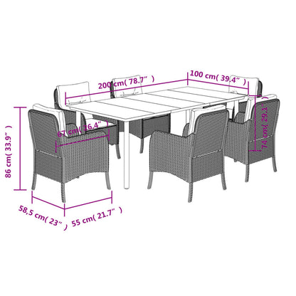 7-tlg. Garten-Essgruppe mit Kissen Grau Poly Rattan