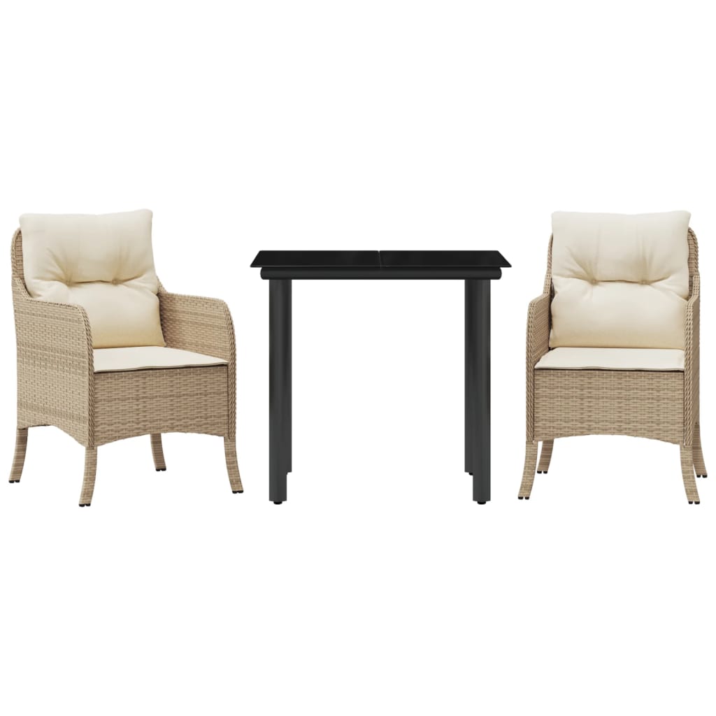 3-tlg. Garten-Essgruppe mit Kissen Beige Poly Rattan