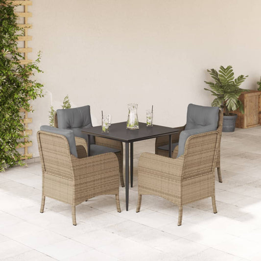 5-tlg. Garten-Essgruppe mit Kissen Beige Poly Rattan
