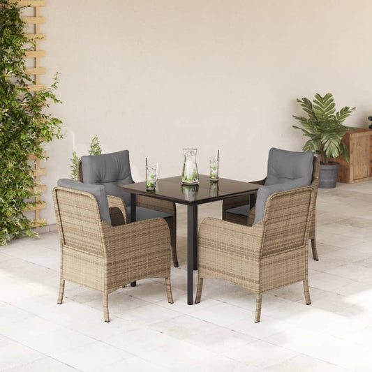 5-tlg. Garten-Essgruppe mit Kissen Beige Poly Rattan
