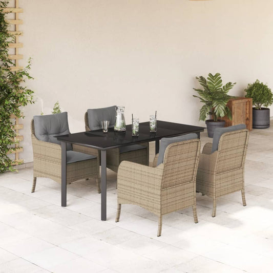 5-tlg. Garten-Essgruppe mit Kissen Beige Poly Rattan