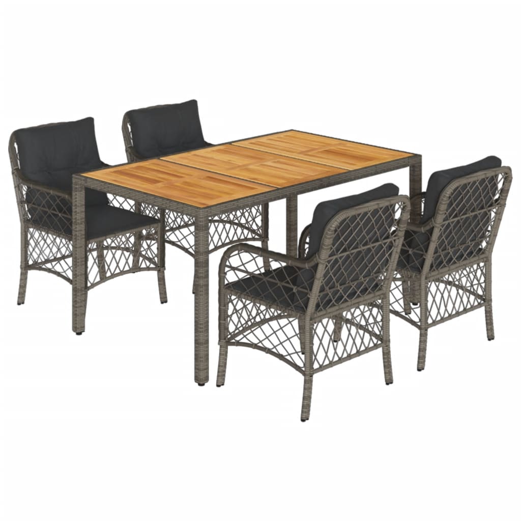 5-tlg. Garten-Essgruppe mit Kissen Grau Poly Rattan