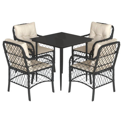 5-tlg. Garten-Essgruppe mit Kissen Schwarz Poly Rattan