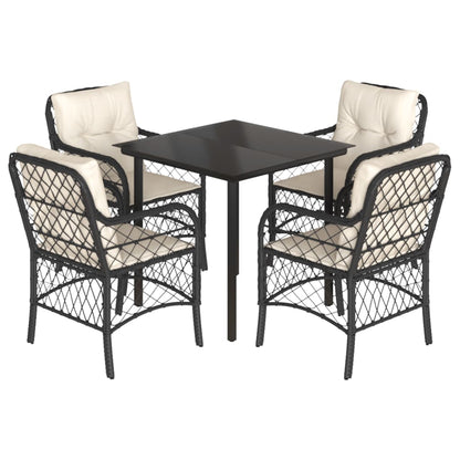 5-tlg. Garten-Essgruppe mit Kissen Schwarz Poly Rattan