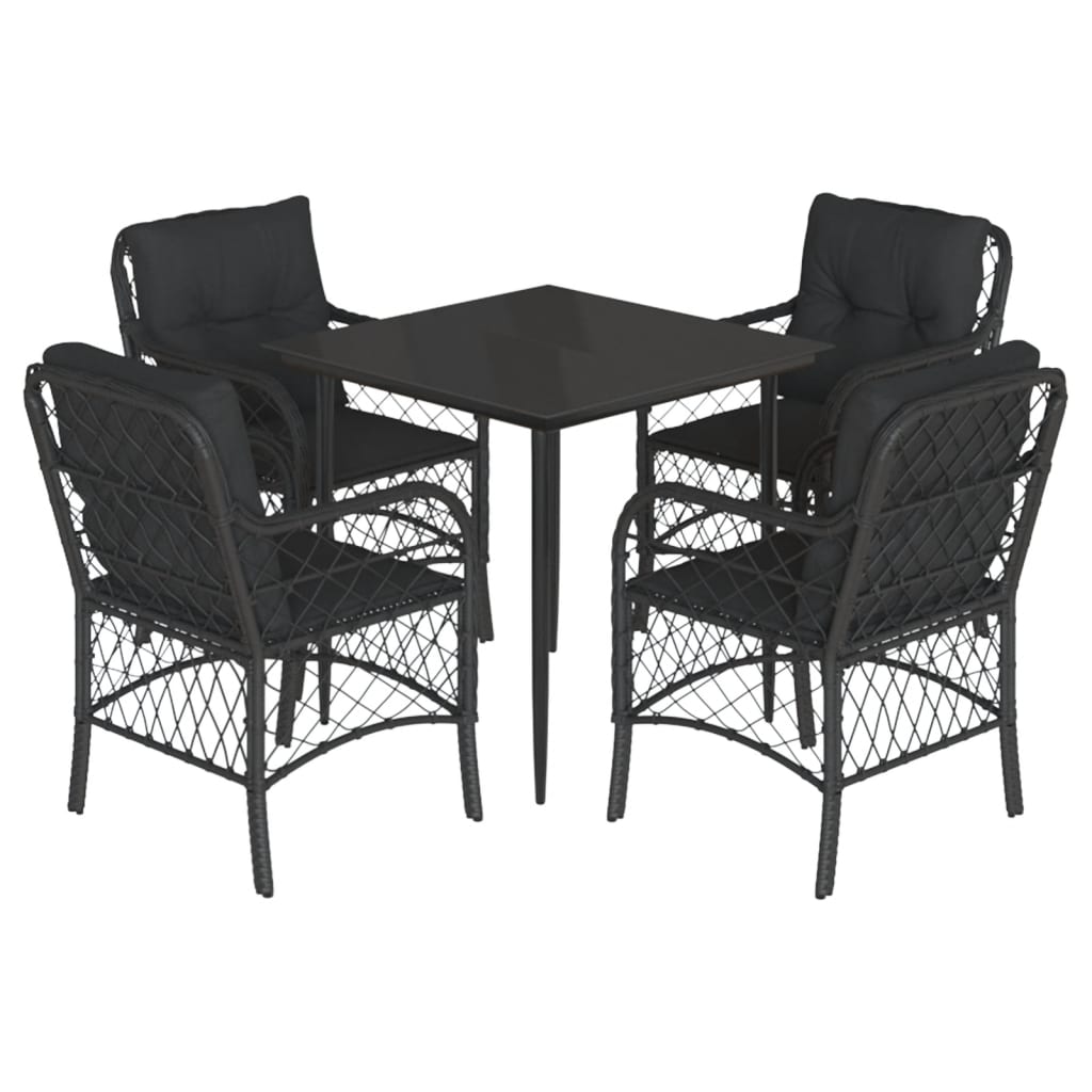 5-tlg. Garten-Essgruppe mit Kissen Schwarz Poly Rattan
