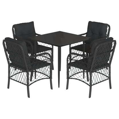 5-tlg. Garten-Essgruppe mit Kissen Schwarz Poly Rattan