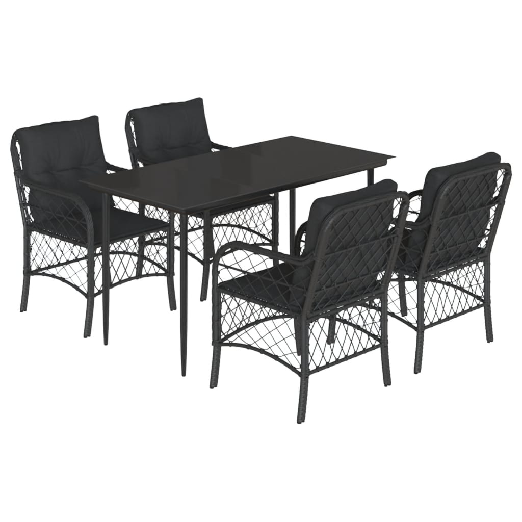 5-tlg. Garten-Essgruppe mit Kissen Schwarz Poly Rattan