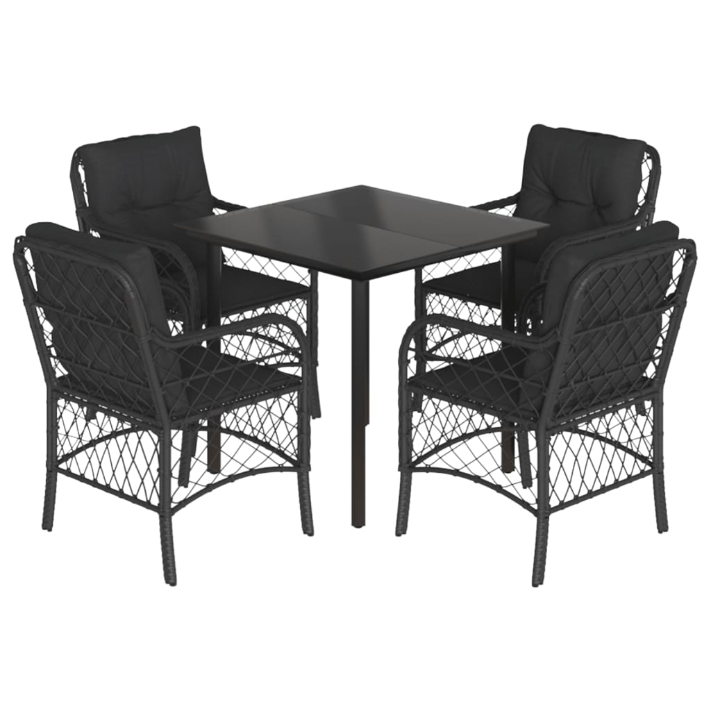 5-tlg. Garten-Essgruppe mit Kissen Schwarz Poly Rattan