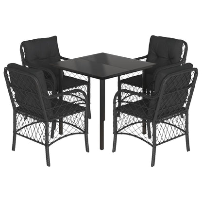 5-tlg. Garten-Essgruppe mit Kissen Schwarz Poly Rattan