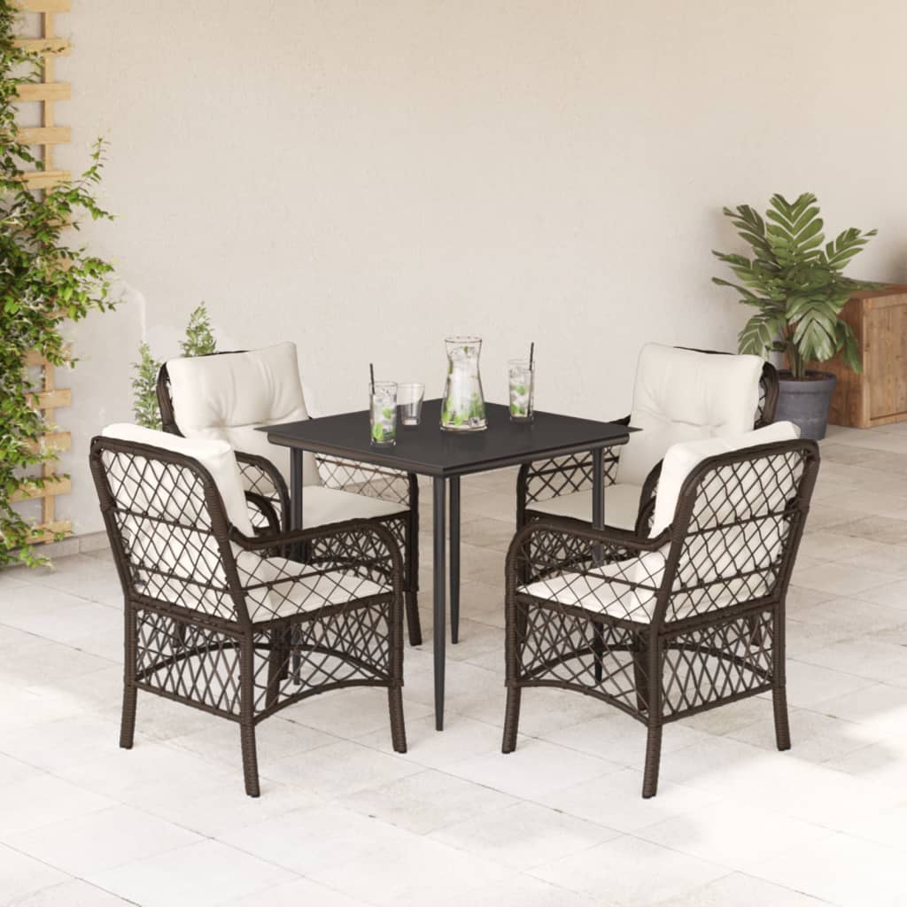 5-tlg. Garten-Essgruppe mit Kissen Braun Poly Rattan