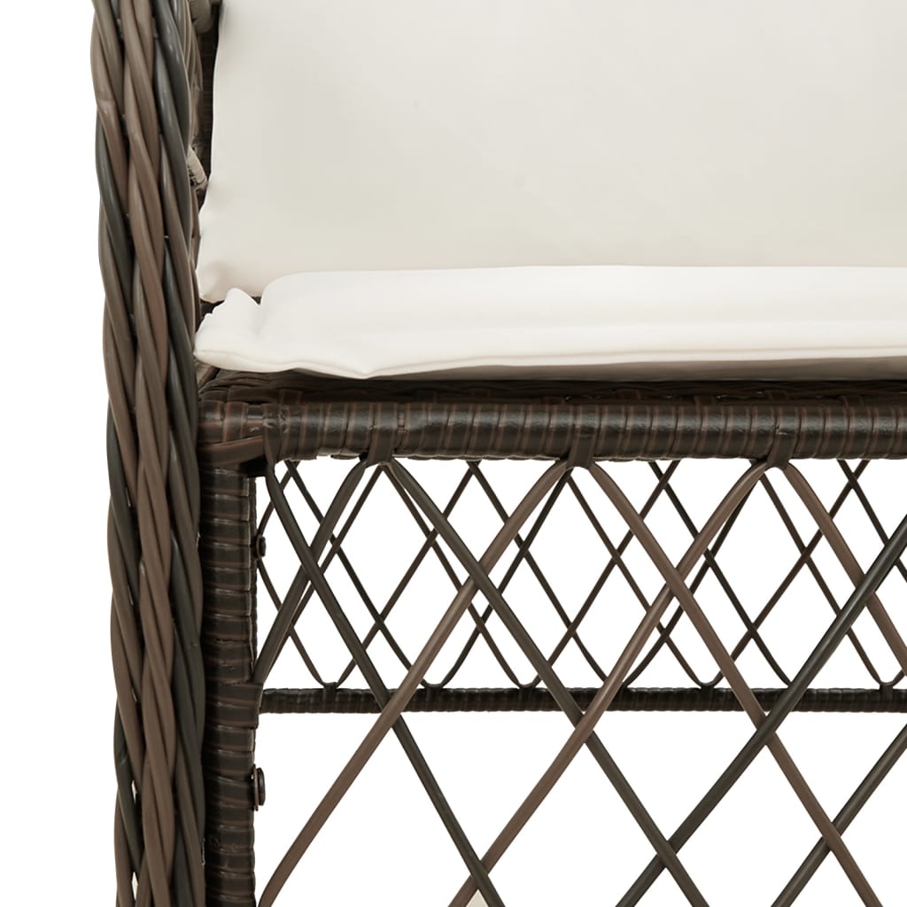 3-tlg. Bistro-Set mit Kissen Braun Poly Rattan