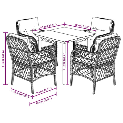 5-tlg. Garten-Essgruppe mit Kissen Grau Poly Rattan