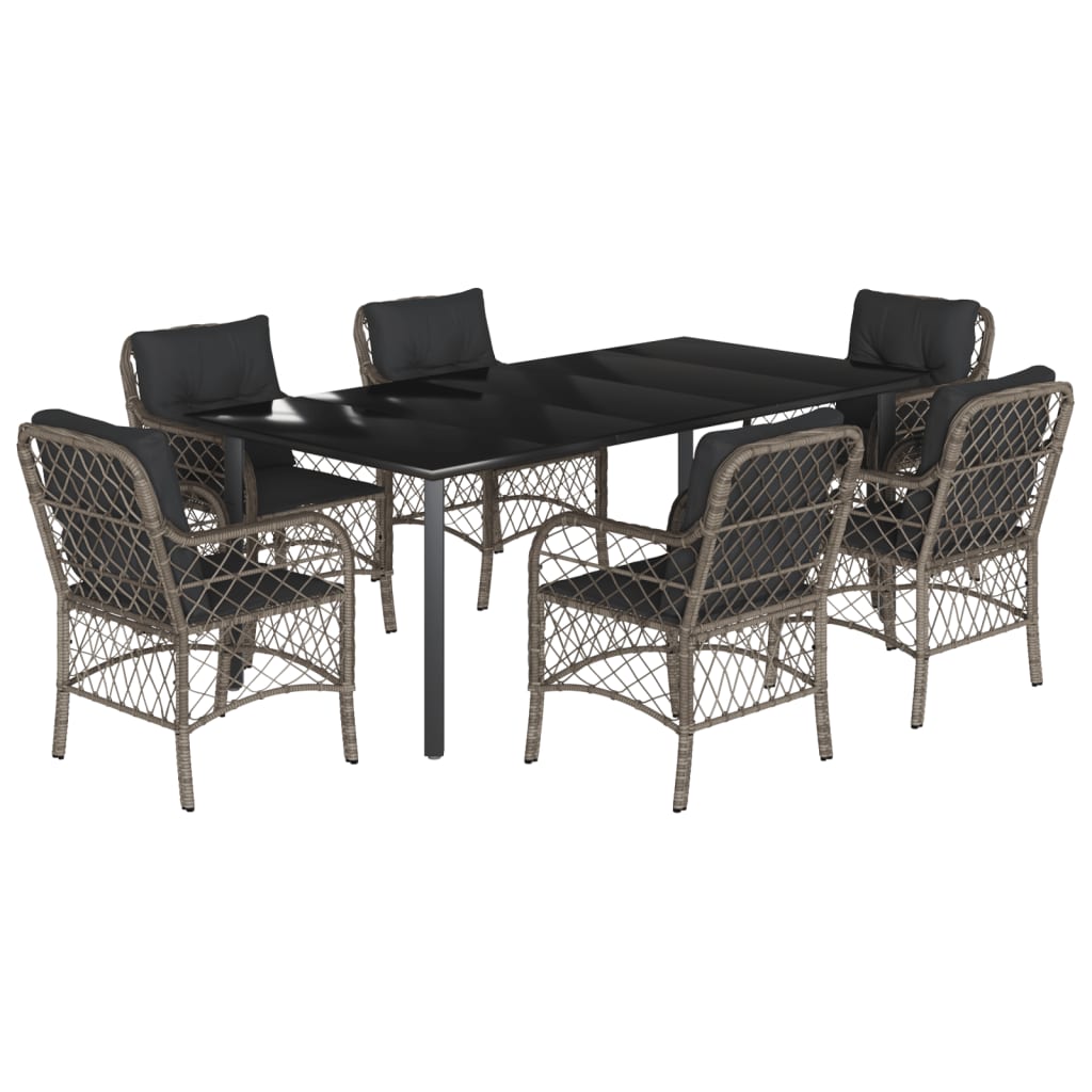 7-tlg. Garten-Essgruppe mit Kissen Grau Poly Rattan