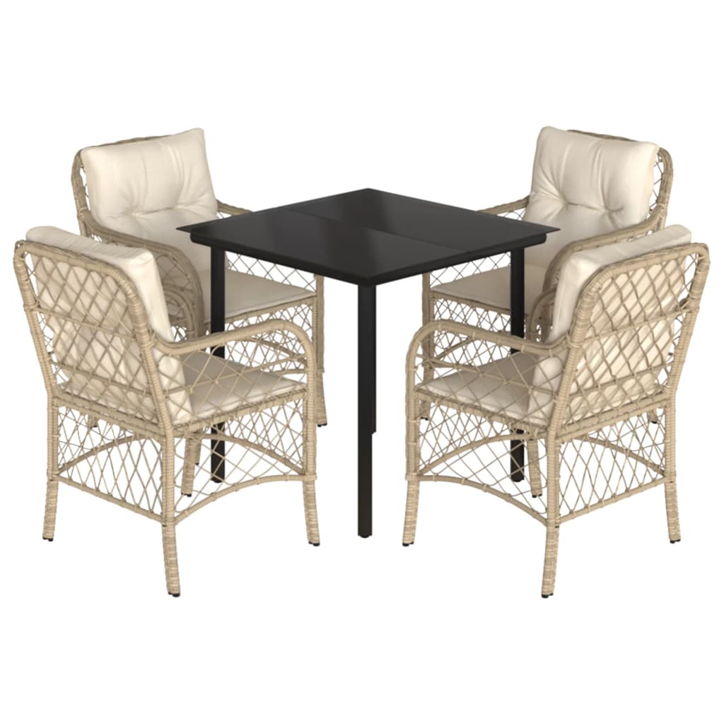 5-tlg. Garten-Essgruppe mit Kissen Beige Poly Rattan