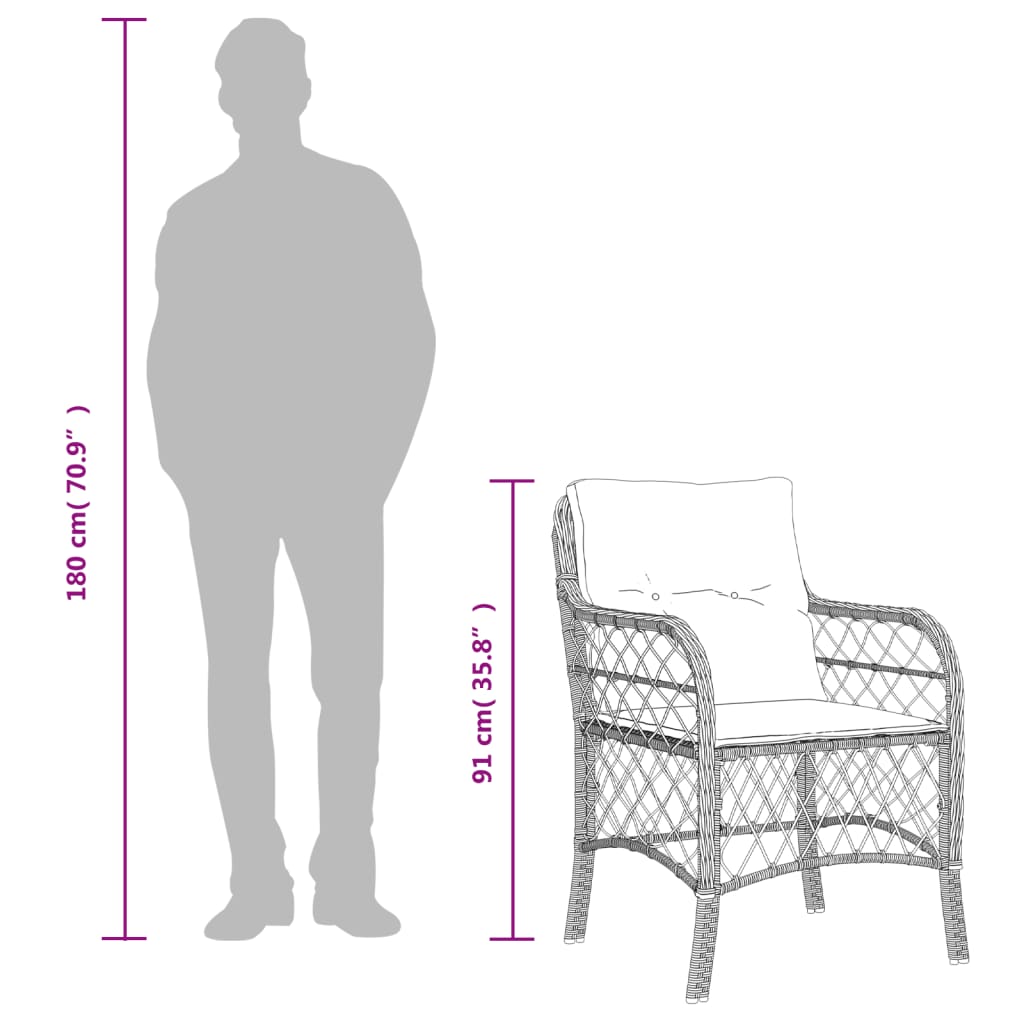 3-tlg. Bistro-Set mit Kissen Beigemischung Poly Rattan