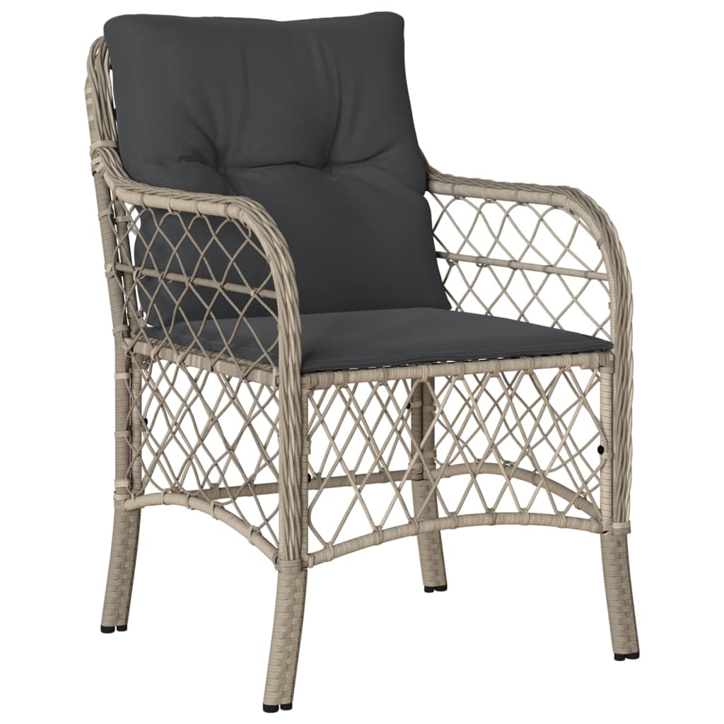 3-tlg. Bistro-Set mit Kissen Hellgrau Poly Rattan