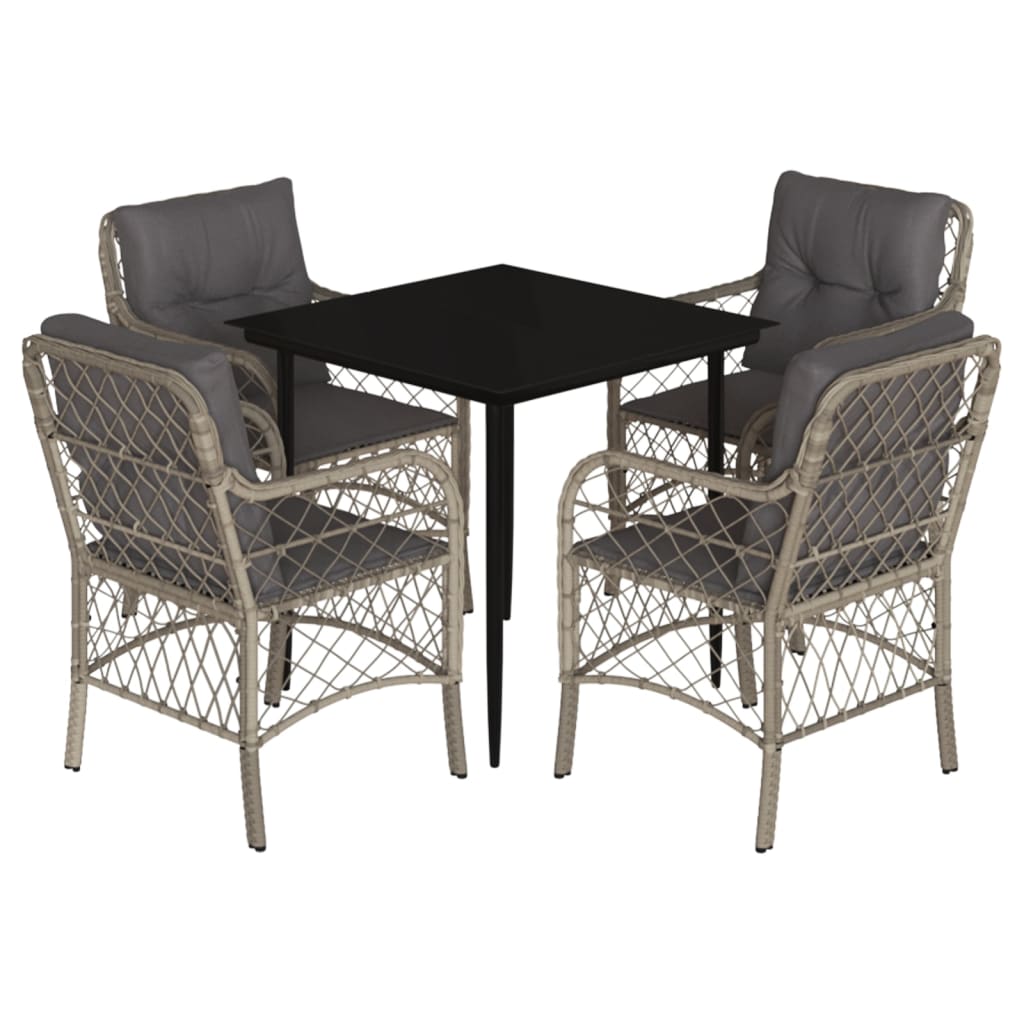 5-tlg. Garten-Essgruppe mit Kissen Hellgrau Poly Rattan