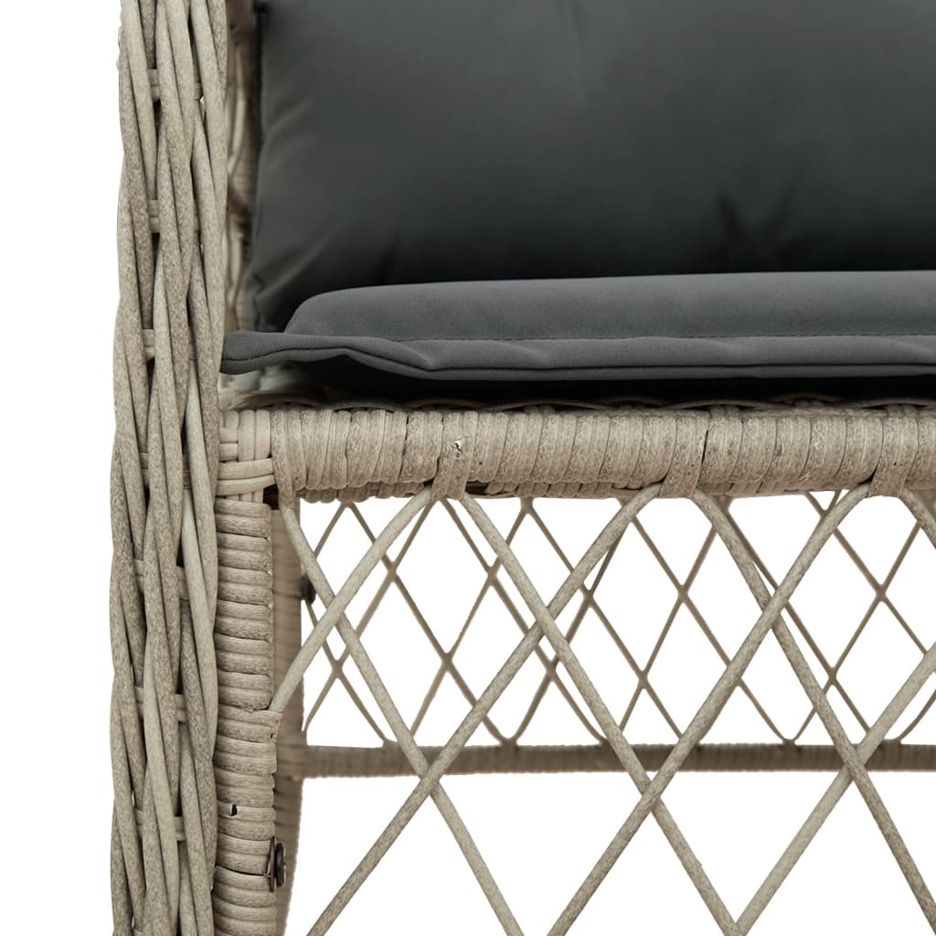 3-tlg. Bistro-Set mit Kissen Hellgrau Poly Rattan