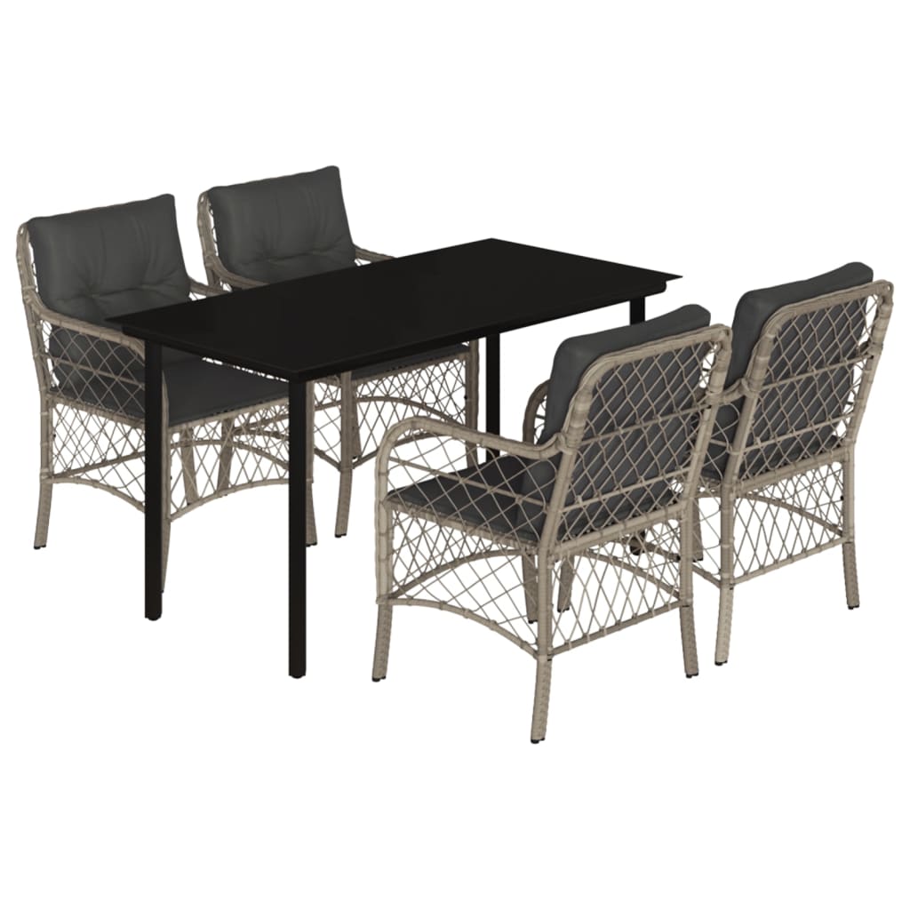 5-tlg. Garten-Essgruppe mit Kissen Hellgrau Poly Rattan