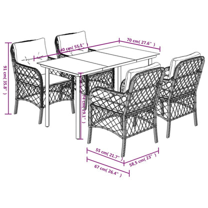 5-tlg. Garten-Essgruppe mit Kissen Hellgrau Poly Rattan