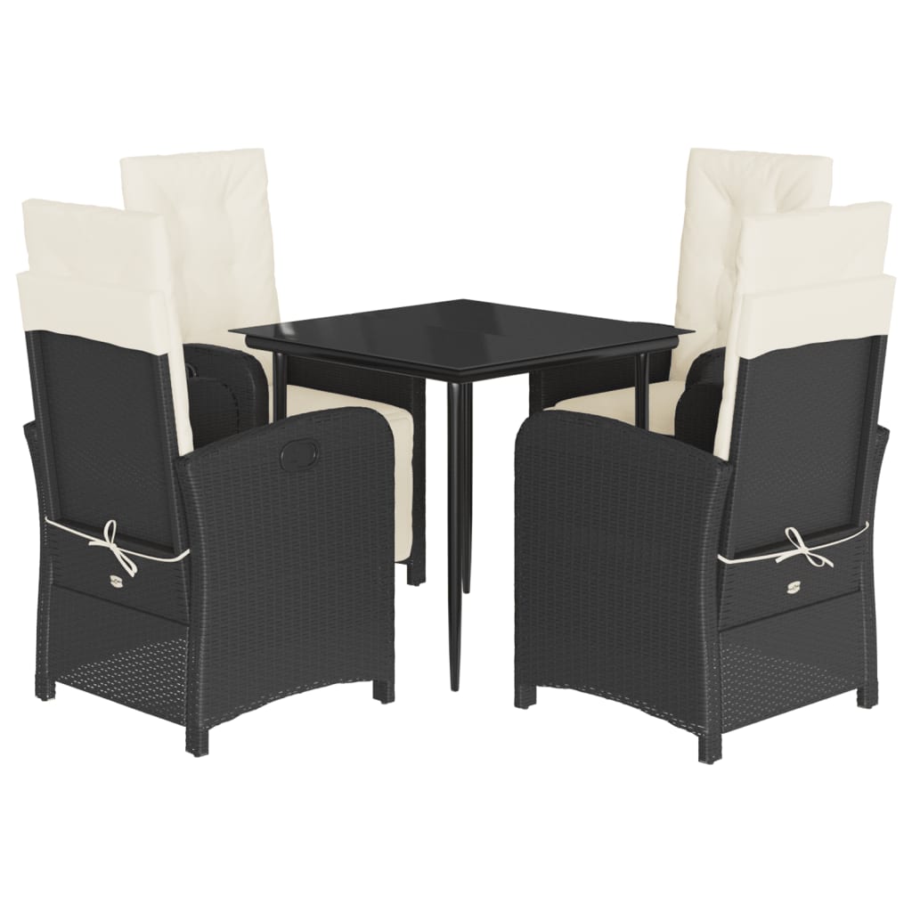 5-tlg. Garten-Essgruppe mit Kissen Schwarz Poly Rattan