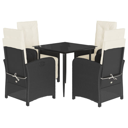5-tlg. Garten-Essgruppe mit Kissen Schwarz Poly Rattan