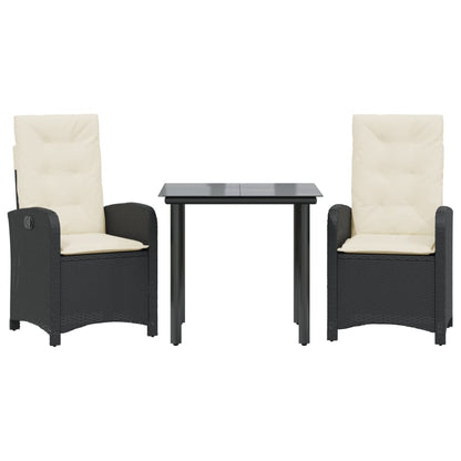 3-tlg. Garten-Essgruppe mit Kissen Schwarz Poly Rattan