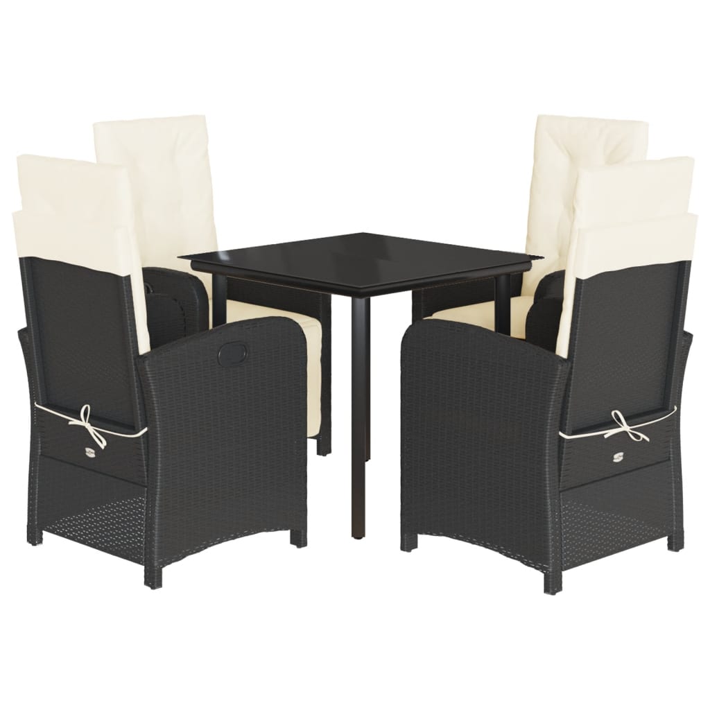 5-tlg. Garten-Essgruppe mit Kissen Schwarz Poly Rattan