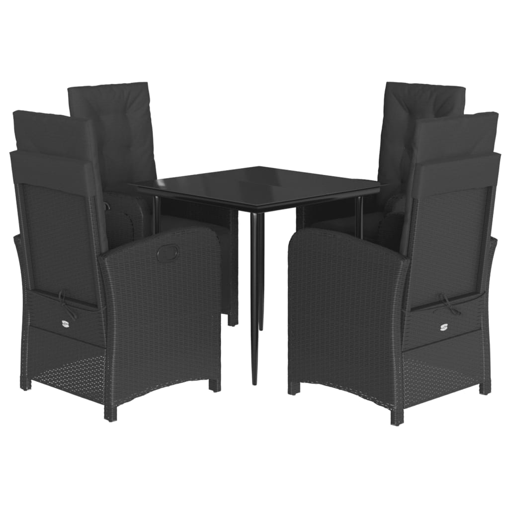 5-tlg. Garten-Essgruppe mit Kissen Schwarz Poly Rattan