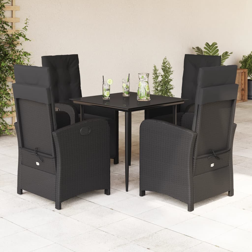 5-tlg. Garten-Essgruppe mit Kissen Schwarz Poly Rattan