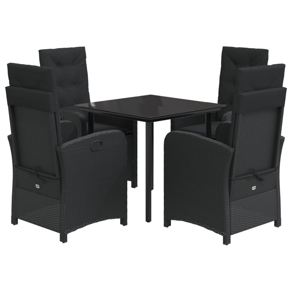 5-tlg. Garten-Essgruppe mit Kissen Schwarz Poly Rattan