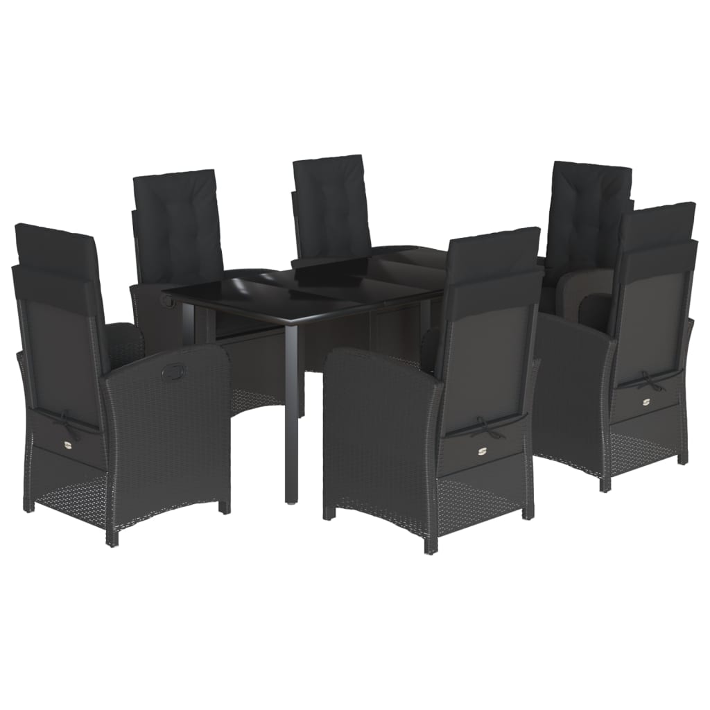 7-tlg. Garten-Essgruppe mit Kissen Schwarz Poly Rattan