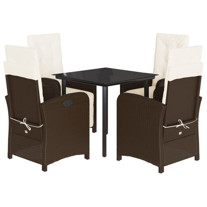 5-tlg. Garten-Essgruppe mit Kissen Braun Poly Rattan