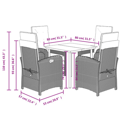5-tlg. Garten-Essgruppe mit Kissen Braun Poly Rattan