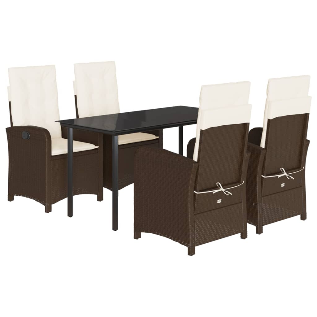 5-tlg. Garten-Essgruppe mit Kissen Braun Poly Rattan