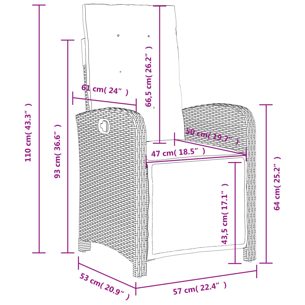 7-tlg. Garten-Essgruppe mit Kissen Braun Poly Rattan