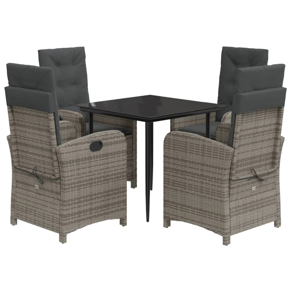 5-tlg. Garten-Essgruppe mit Kissen Grau Poly Rattan