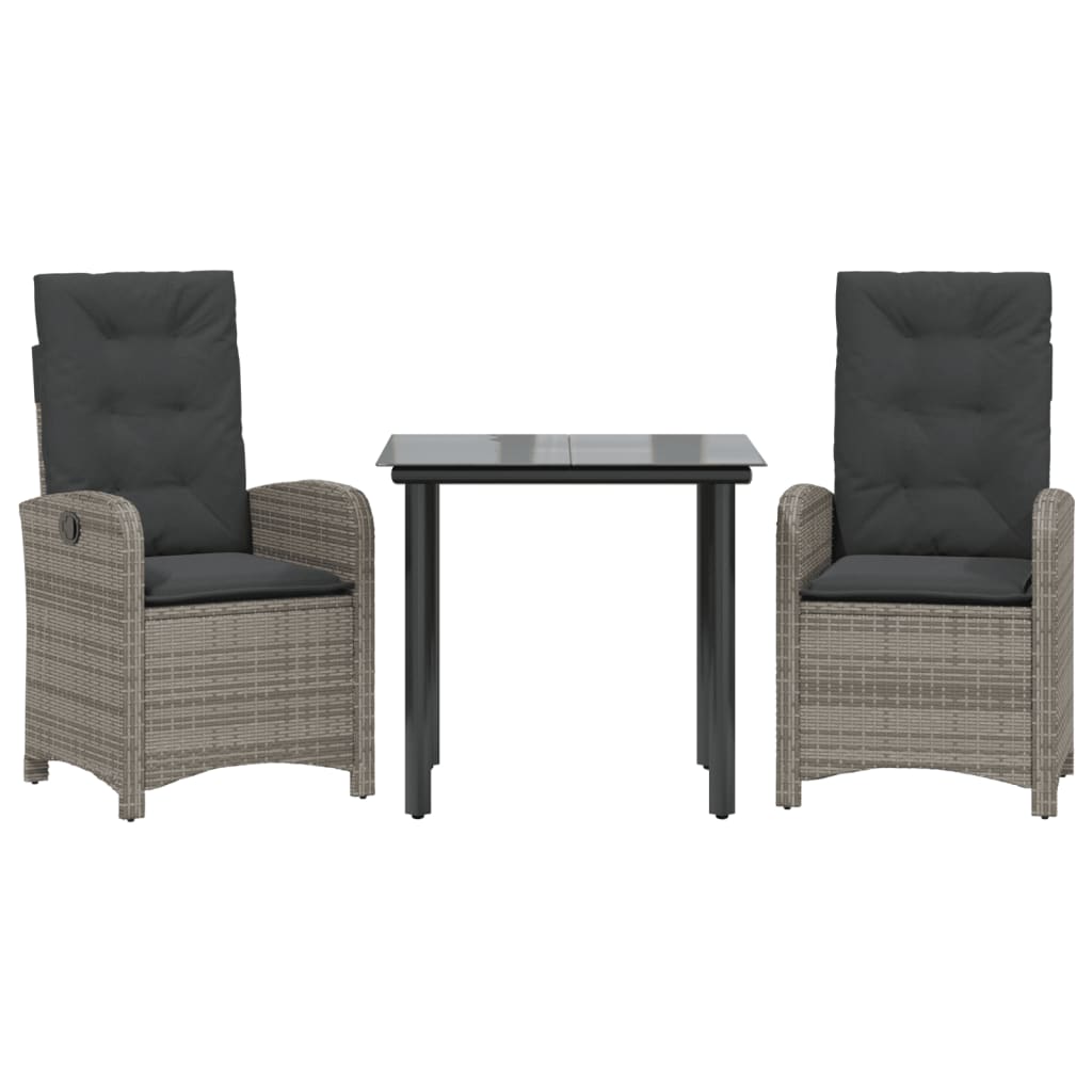 3-tlg. Garten-Essgruppe mit Kissen Grau Poly Rattan
