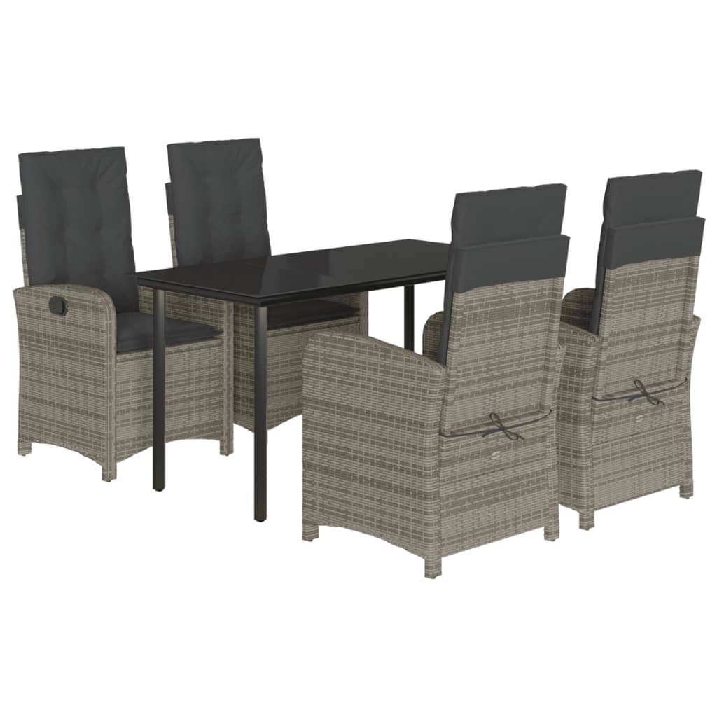5-tlg. Garten-Essgruppe mit Kissen Grau Poly Rattan