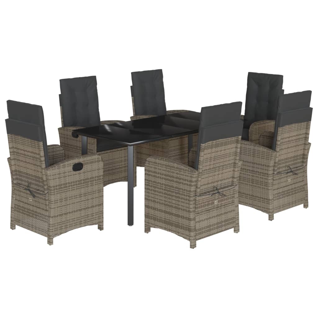 7-tlg. Garten-Essgruppe mit Kissen Grau Poly Rattan