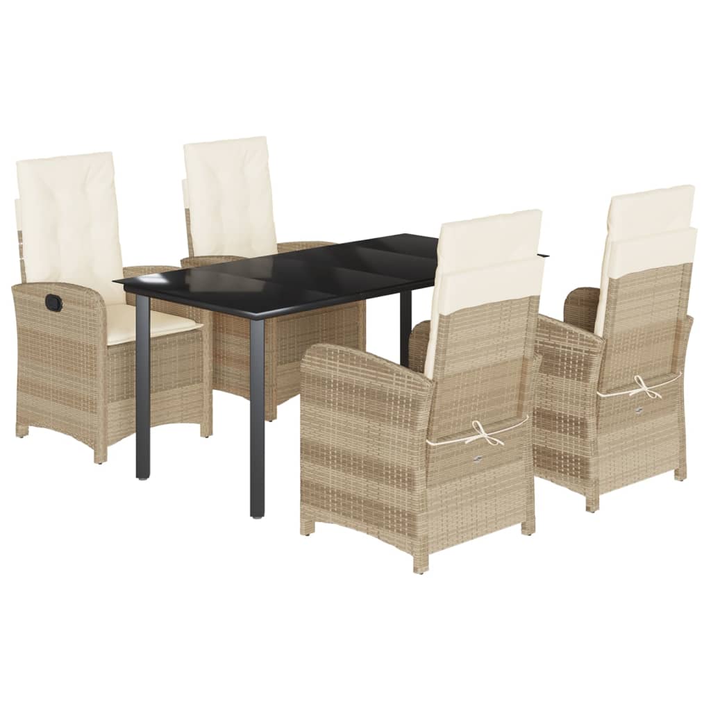 5-tlg. Garten-Essgruppe mit Kissen Beige Poly Rattan