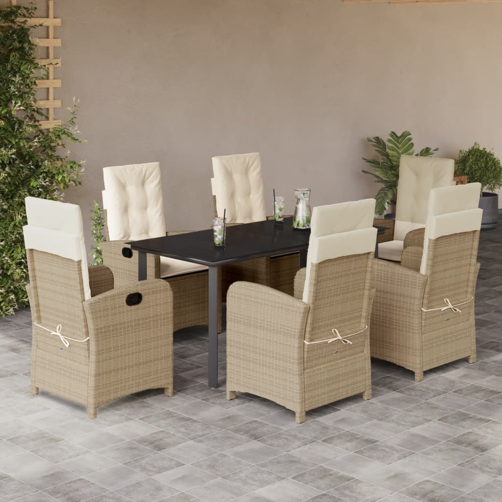 7-tlg. Garten-Essgruppe mit Kissen Beige Poly Rattan