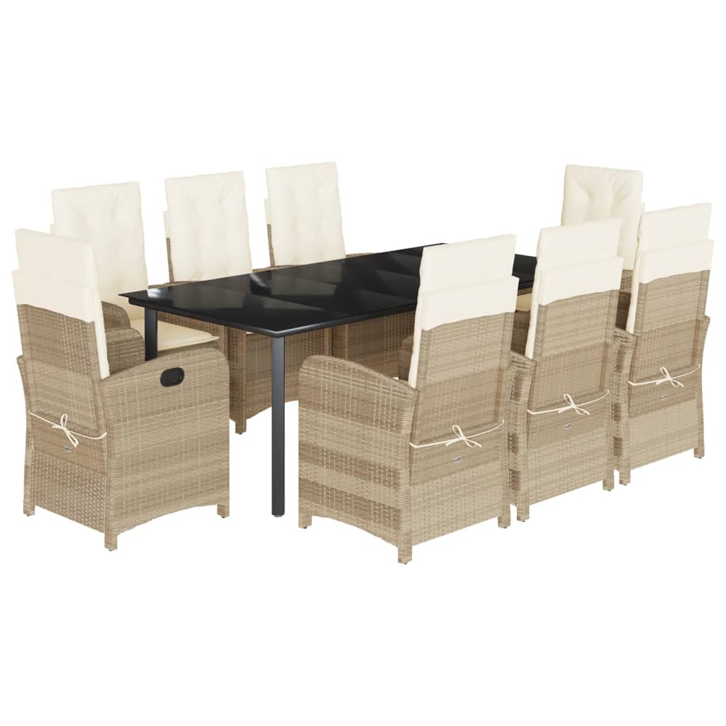 9-tlg. Garten-Essgruppe mit Kissen Beige Poly Rattan